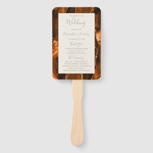 Burnt Orange Gold Agate Ivory Wedding Program Fächer (Vorderseite)