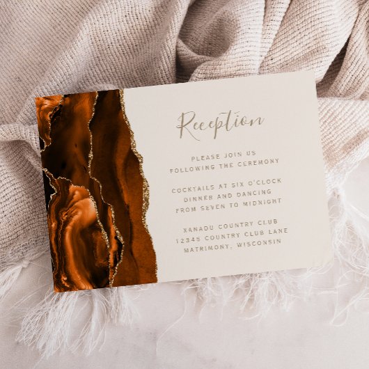 Burnt Orange Gold Agate Ivory Wedding Reception Begleitkarte