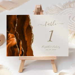 Burnt Orange Gold Agate Ivory Wedding Tischnummer