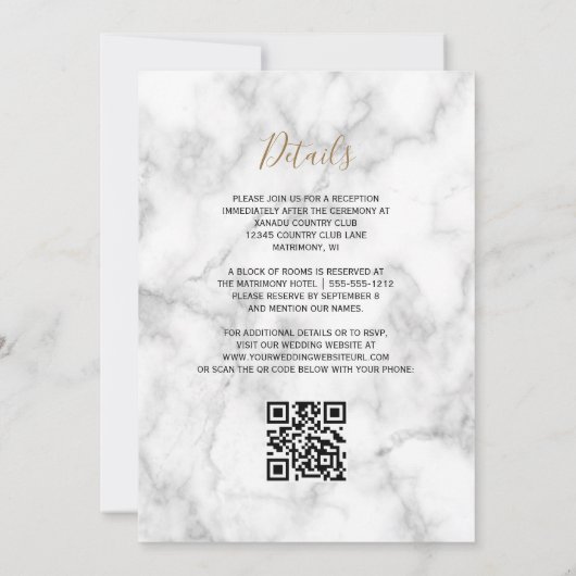 Burnt Orange Gold Agate Marble QR Code Wedding Einladung (Rückseite)