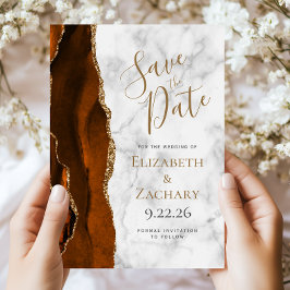 Burnt Orange Gold Agate Marble Save the Date Card Einladung