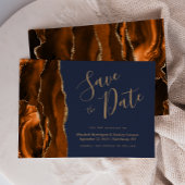Burnt Orange Gold Agate Navy Blue Save the Date Einladung