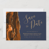 Burnt Orange Gold Agate Navy Blue Save the Date Einladung (Vorderseite)