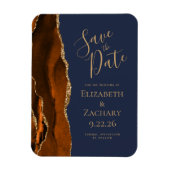 Burnt Orange Gold Agate Navy Blue Save the Date Magnet (Vertikal)