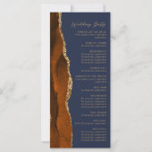 Burnt Orange Gold Agate Navy Blue Wedding Program (Rückseite)