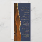 Burnt Orange Gold Agate Navy Blue Wedding Program (Vorderseite)
