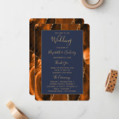 Burnt Orange Gold Agate Navy Blue Wedding Program Mitteilungskarte (Vorderseite/Rückseite Beispiel)