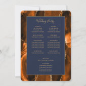 Burnt Orange Gold Agate Navy Blue Wedding Program Mitteilungskarte (Rückseite)