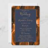 Burnt Orange Gold Agate Navy Blue Wedding Program Mitteilungskarte (Vorderseite)