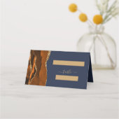Burnt Orange Gold Agate Navy Blue Wedding Table Platzkarte (Vorderseite)