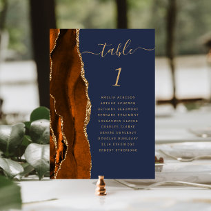Burnt Orange Gold Agate Navy Blue Wedding Tischnummer