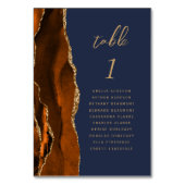 Burnt Orange Gold Agate Navy Blue Wedding Tischnummer (Rückseite)