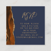 Burnt Orange Gold Agate Navy Wedding QR Code UAWG Begleitkarte (Vorderseite)