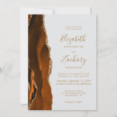 Burnt Orange Gold Agate Pale Gray QR Code Wedding Einladung (Vorderseite)