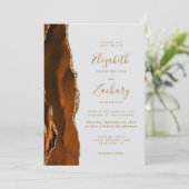 Burnt Orange Gold Agate Pale Gray QR Code Wedding Einladung (Stehend Vorderseite)