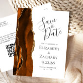 Burnt Orange Gold Agate QR Code Save the Date Ankündigungspostkarte