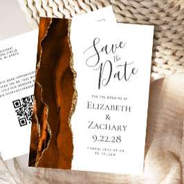 Burnt Orange Gold Agate QR Code Save the Date Ankündigungspostkarte