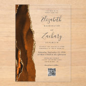 Burnt Orange Gold Agate QR Code Wedding Acryleinladungen (Vorderseite)