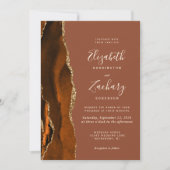 Burnt Orange Gold Agate Rust QR Code Hochzeit Einladung (Vorderseite)
