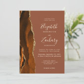Burnt Orange Gold Agate Rust QR Code Hochzeit Einladung (Stehend Vorderseite)