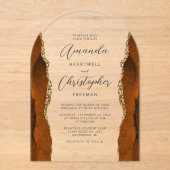 Burnt Orange Gold Agate Script Arch Wedding Acryleinladungen (Vorderseite)