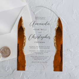 Burnt Orange Gold Agate Script Arch Wedding Acryleinladungen