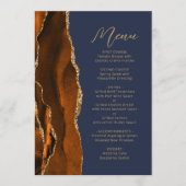 Burnt Orange Gold Agate Script Navy Blue Wedding Menükarte (Vorderseite)