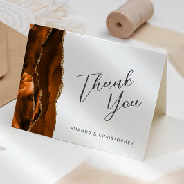 Burnt Orange Gold Agate Script Wedding Vielen Dank Karte