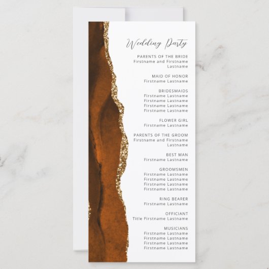 Burnt Orange Gold Agate Wedding Program (Rückseite)