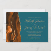 Burnt Orange Gold Aquamarin Blue Wedding Einladung (Vorderseite)