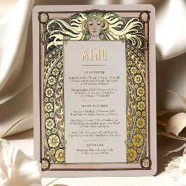 Burnt Orange Gold Art Nouveau Menu Card Mucha Folieneinladung