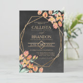 Burnt Orange Gold Black Floral Terrarium Wedding Einladung (Stehend Vorderseite)