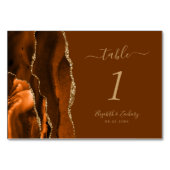 Burnt Orange Gold Brown Agate Wedding Tischnummer (Rückseite)