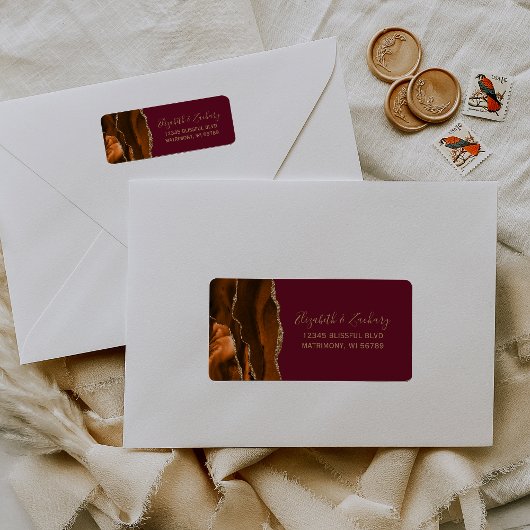 Burnt Orange Gold Burgundy Wedding Rücksendeadress