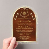 Burnt Orange Gold Butterfly Arch Muslime Hochzeit Acryleinladungen (Insitu (Handheld))
