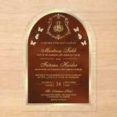 Burnt Orange Gold Butterfly Arch Muslime Hochzeit Acryleinladungen (Vorderseite)