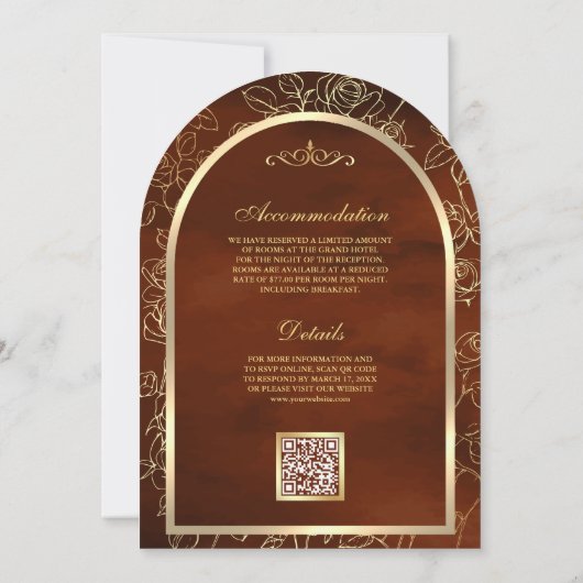 Burnt Orange Gold Butterfly Arch Muslime Hochzeit Einladung (Rückseite)