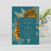 Burnt Orange Gold Floral Aquamarin Blue QR Code Ho Einladung (Stehend Vorderseite)