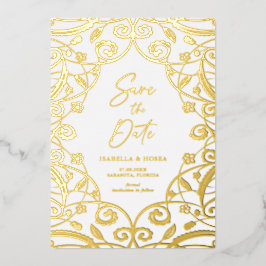 Burnt Orange Gold Floral Leaf Lace Wedding Folieneinladung