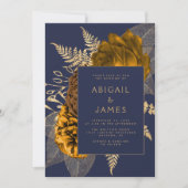 Burnt Orange Gold Floral Navy Blue QR Code Hochzei Einladung (Vorderseite)
