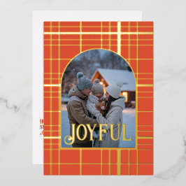 Burnt Orange & Gold Gingham Weihnachtsfeiertag Folien Feiertagskarte