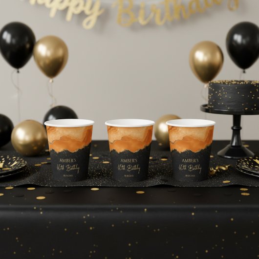 Burnt Orange Gold Glitter Watercolor Marble Pappbecher