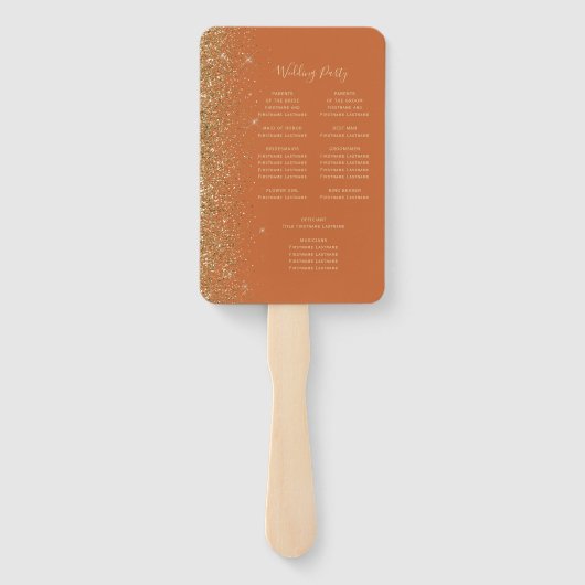 Burnt Orange Gold Glitzer Edge Wedding Program Fächer (Rückseite)
