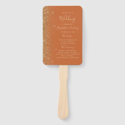 Burnt Orange Gold Glitzer Edge Wedding Program Fächer (Vorderseite)