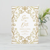 Burnt Orange Gold Glitzer Floral Lace Wedding Save The Date (Stehend Vorderseite)