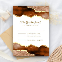 Burnt Orange Gold Terracotta Agate Marble Wedding RSVP Karte