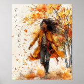 Burnt Orange Golden Autumn Leaves Black Woman Fall Poster (Vorne)