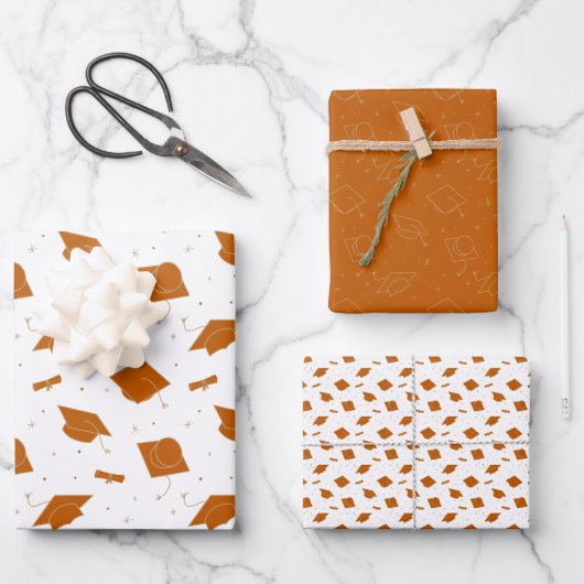 Burnt Orange Graduation Cap Toss Geschenkpapier Set (Vorderseite)