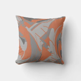 Burnt Orange Gray Charcoal Lush Leaf Art Swirls Kissen