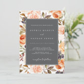 Burnt Orange Gray Fall Floral Wedding Einladung (Stehend Vorderseite)